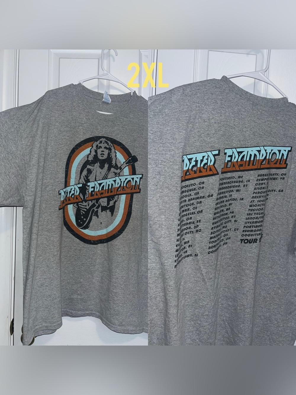 Peter Frampton tour 2015, men’s gray, graphic band tee.Plus size 2X